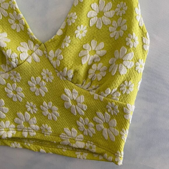 Timing Neon Green Floral Hawaiian Halter Crop Tank Top - Picture 3 of 4